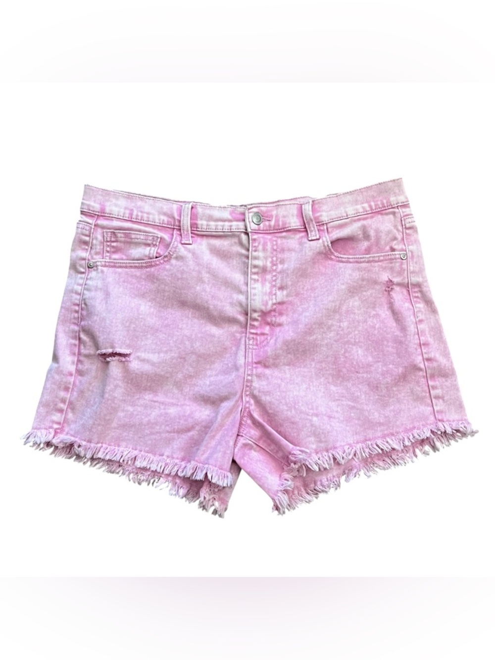Y2K Pink Acid Wash Denim Shorts Size 15/32 Frayed Hem